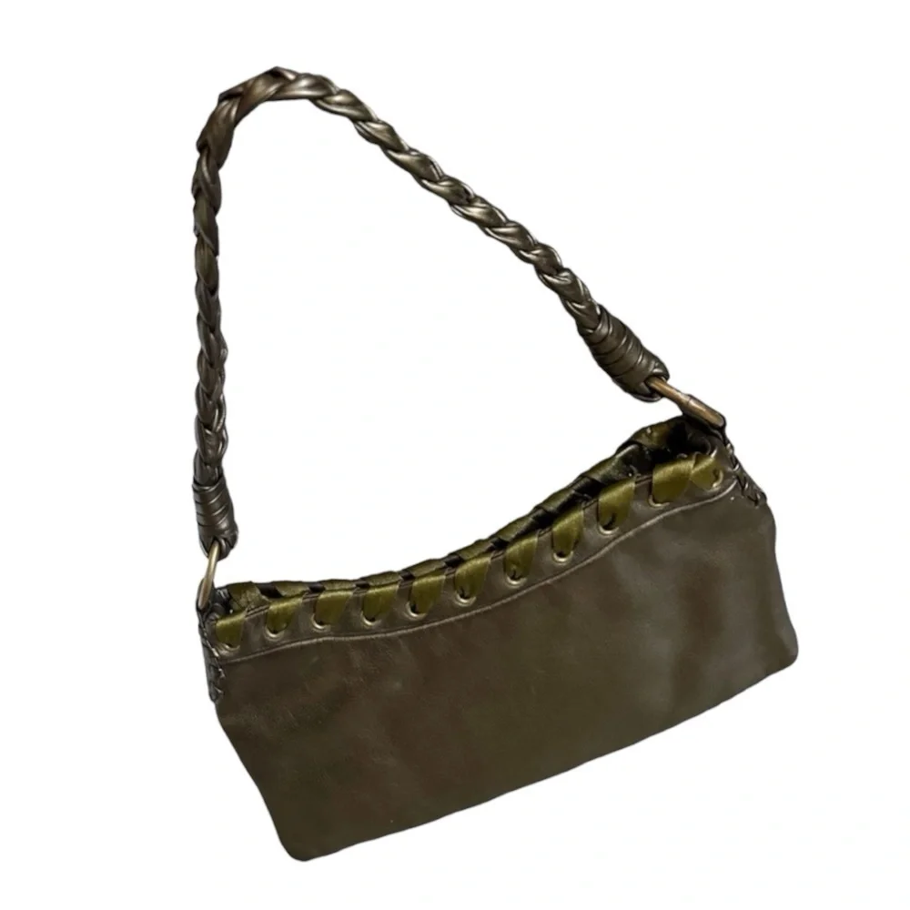 Via Spiga Metallic Bronze Genuine Leather Woven Small Shoulder Bag